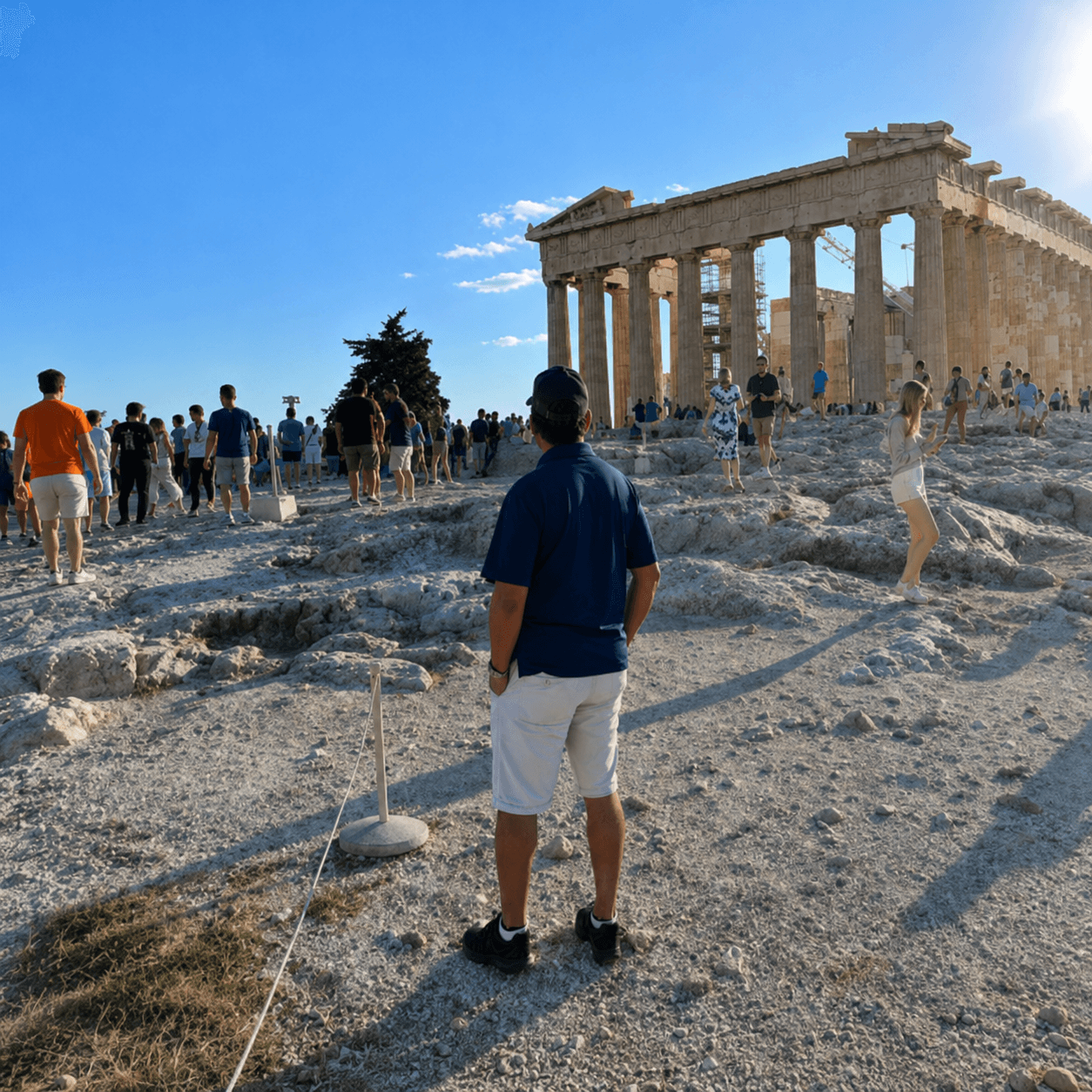 Dr. Vijay Kumar standing before the Parthenon in Athens Greece