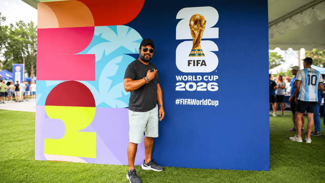 Dr. Vijay Kumar attending the 2026 FIFA World Cup at Hard Rock Stadium in Miami