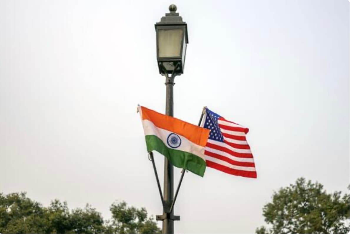Indian and American flags representing democracy, freedom and shared values