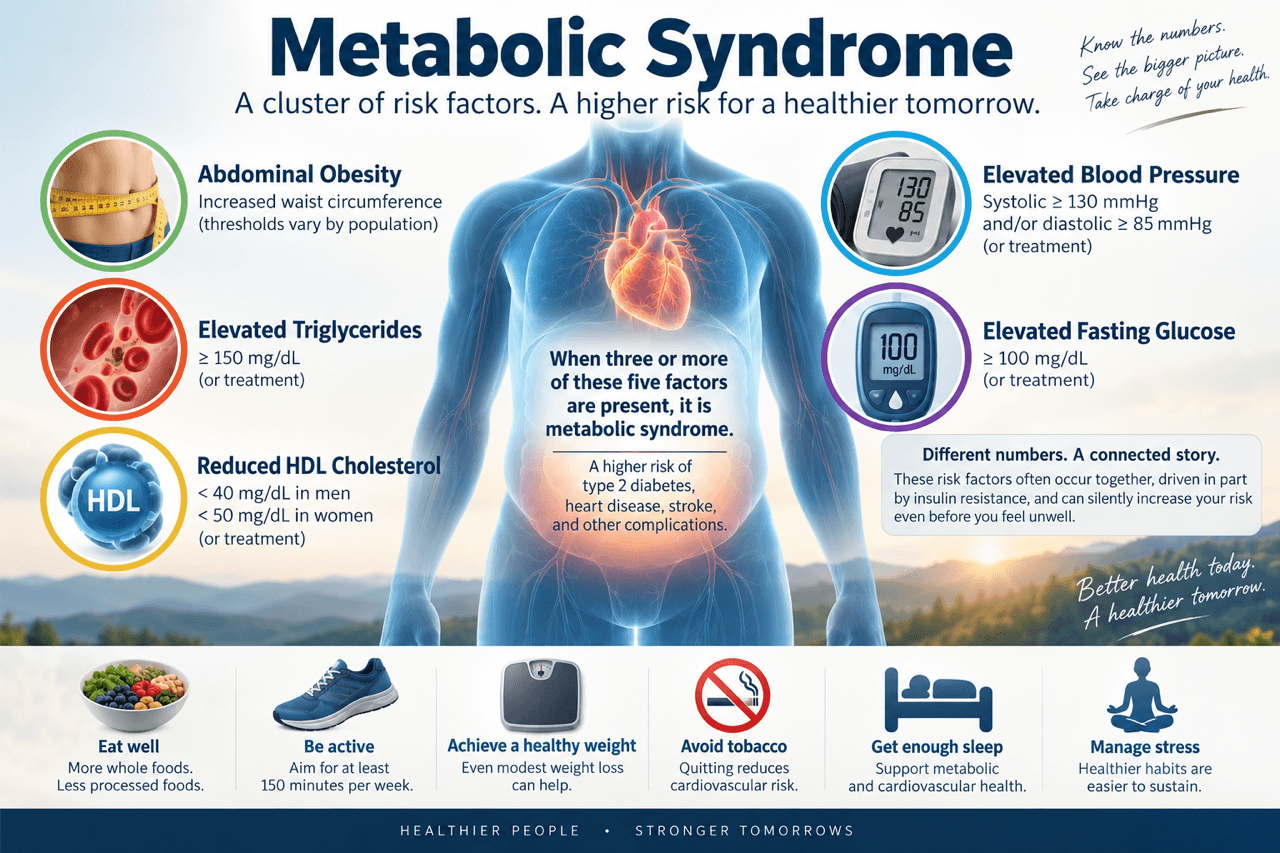 Doctor reviewing blood pressure, cholesterol and glucose results for metabolic syndrome diagnosis