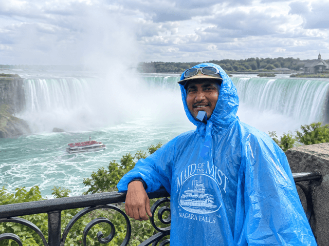 Vijay Kumar at Niagara Falls, Canada, near Horseshoe Falls during the Maid of the Mist experience